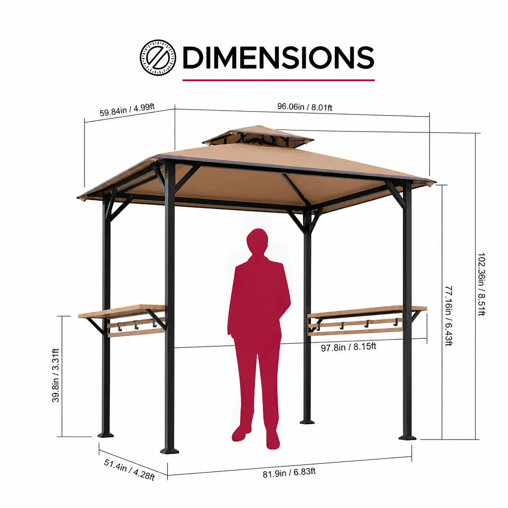 Classic Double-Roof Soft-Top Grill Station, 8x5
