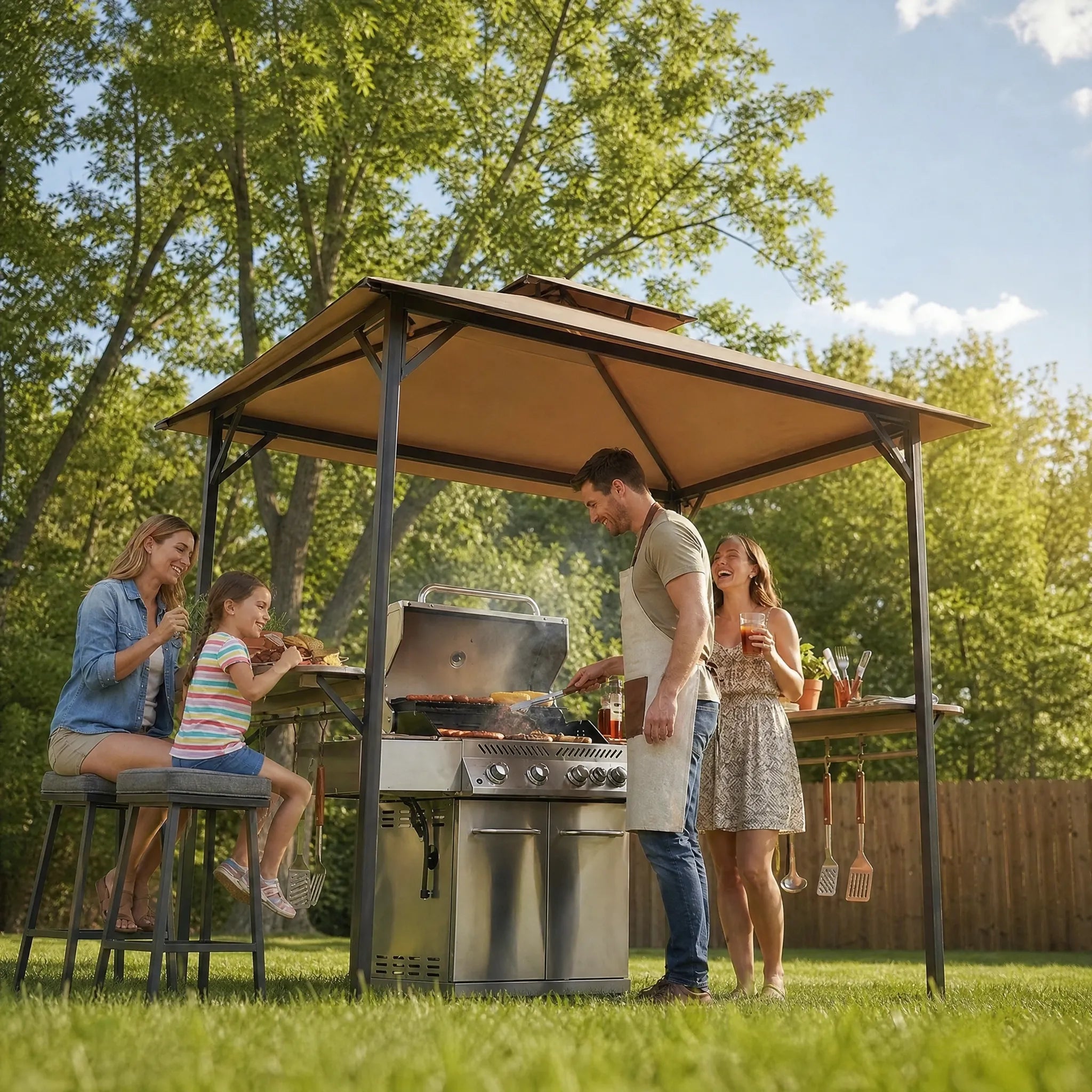 Classic Double-Roof Soft-Top Grill Station, 8x5