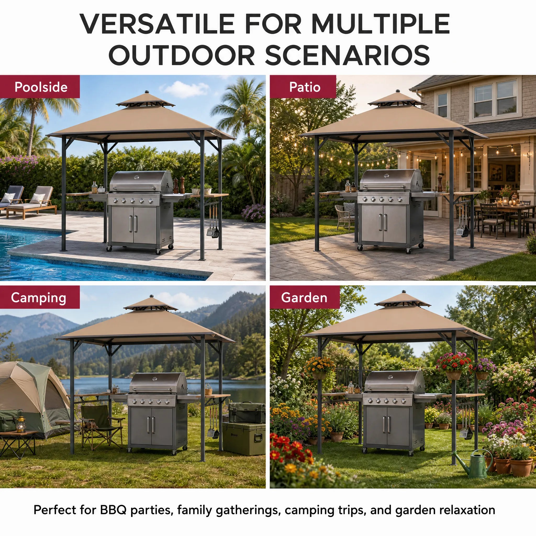 Classic Double-Roof Soft-Top Grill Station, 8x5