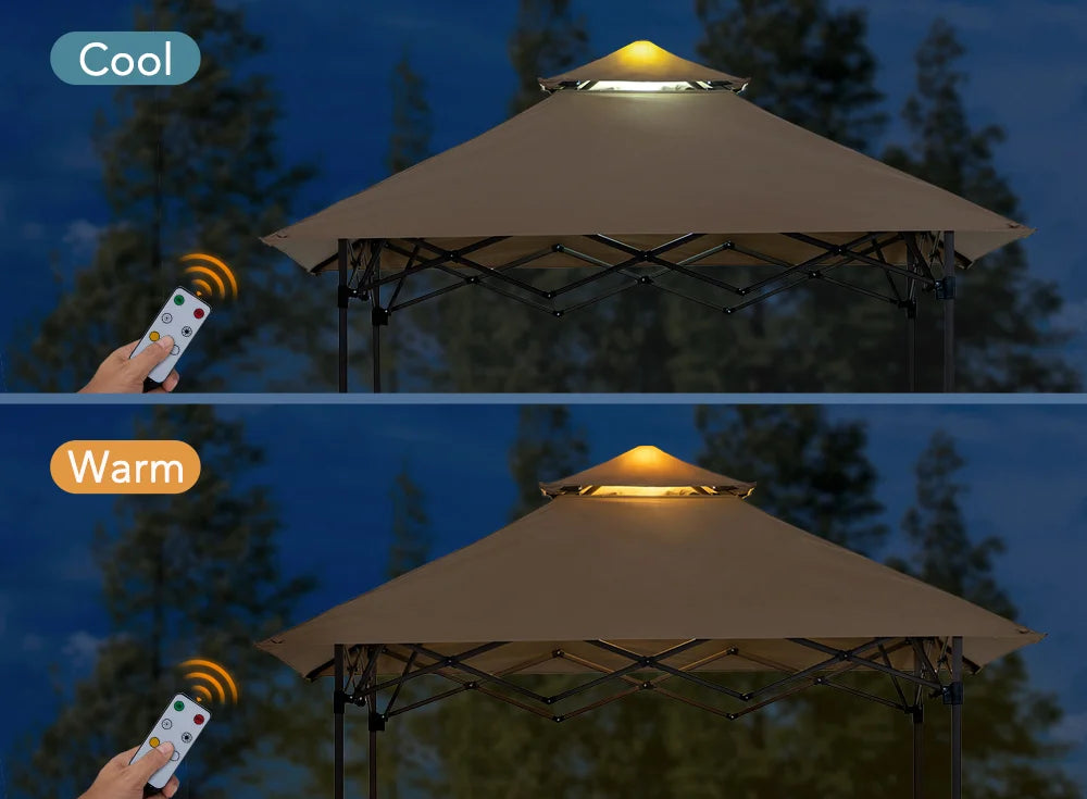 SUNJOY 8x5 Pop up Grill Gazebo with Magnetic LED Light and Carrying Bag - Brown