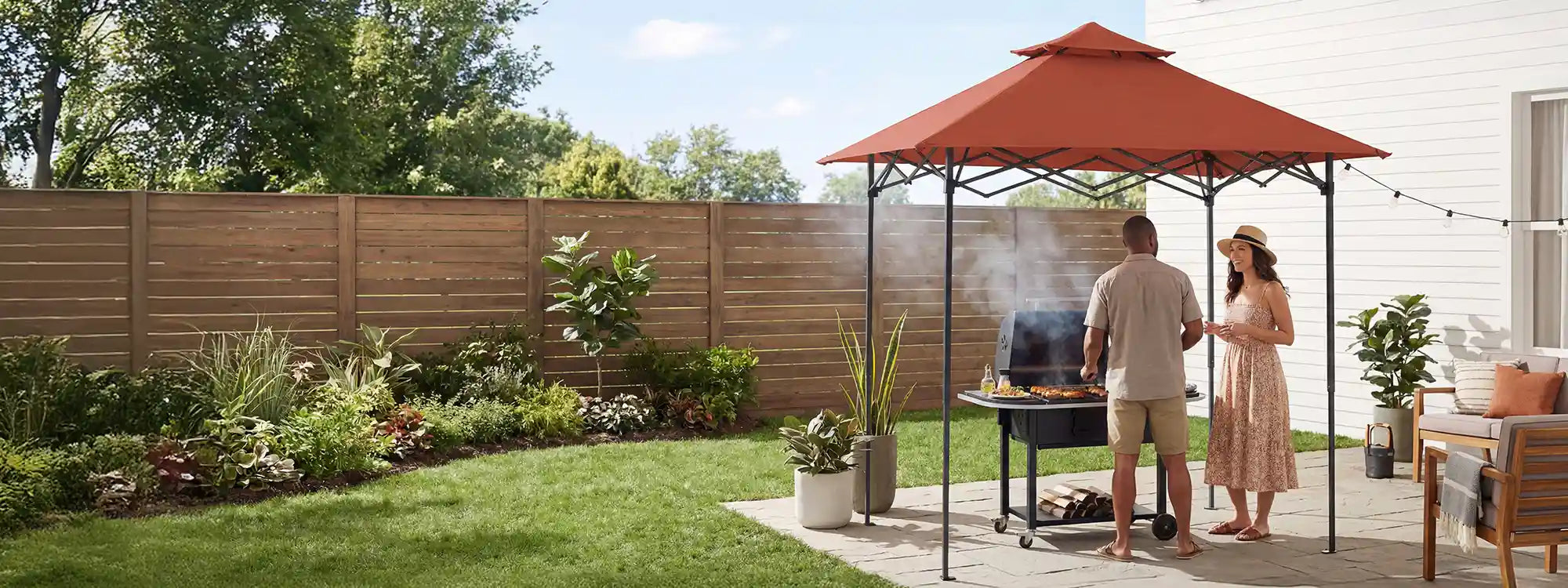 SUNJOY 8x5 Pop up Grill Gazebo with Magnetic LED Light and Carrying Bag - Red