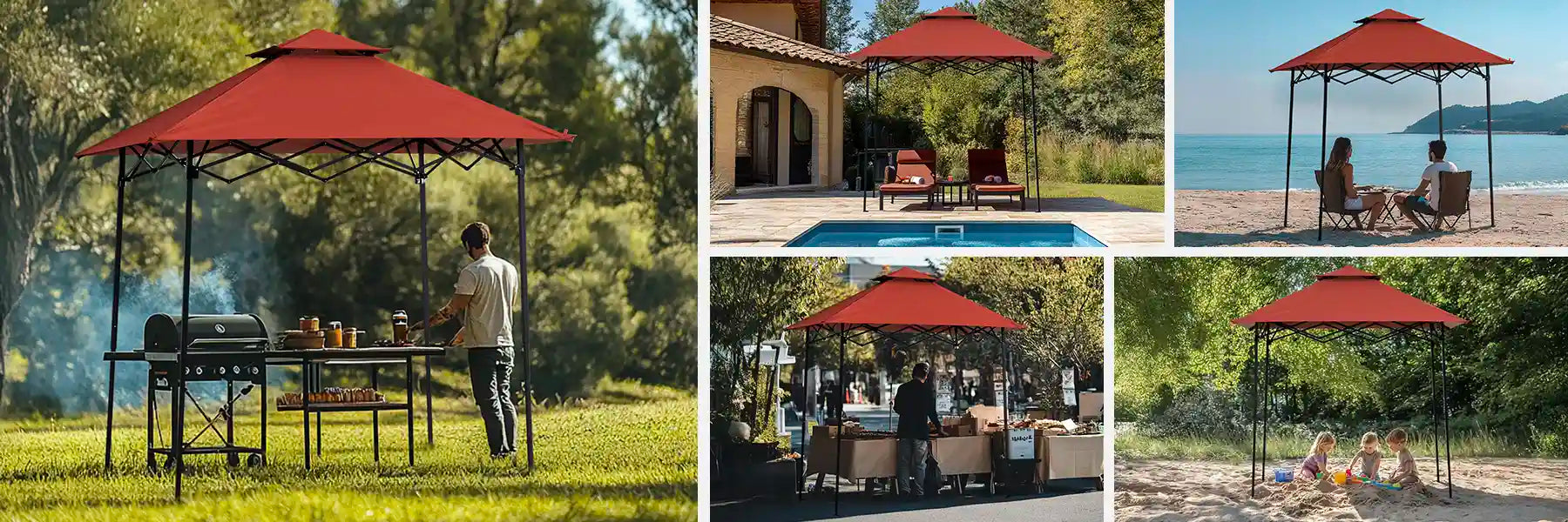 SUNJOY 8x5 Pop up Grill Gazebo with Magnetic LED Light and Carrying Bag - Red