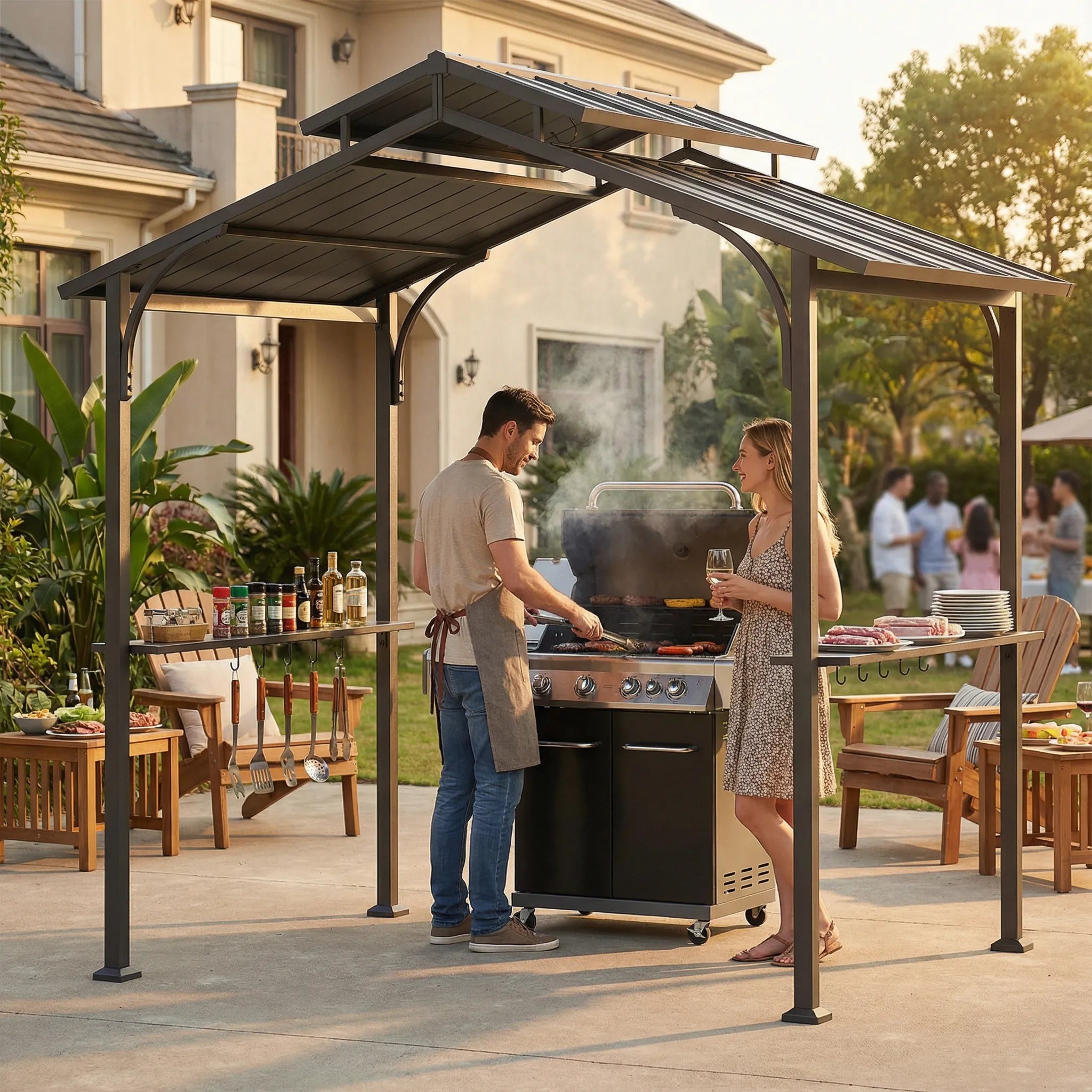 SUNJOY 8x5 Grilling Gazebo with Hooks and Bar Shelves for BBQ