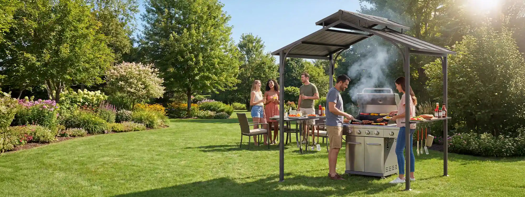 SUNJOY 8x5 Grilling Gazebo with Hooks and Bar Shelves for BBQ