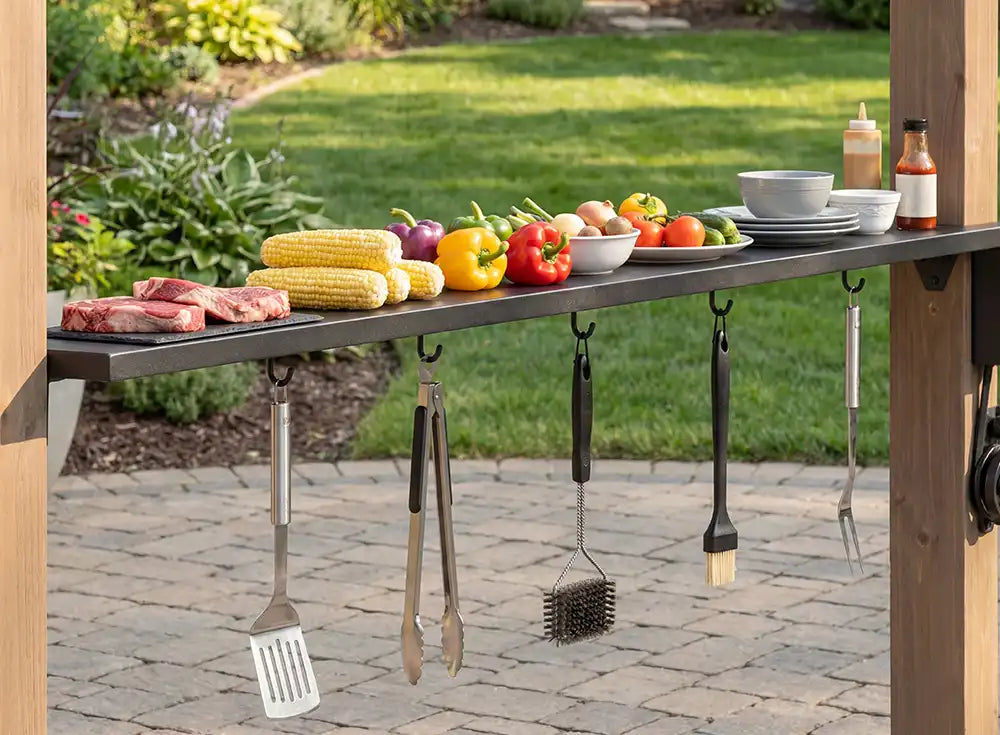 SUNJOY 8x12 Brown Hardtop Grill Gazebo with Electrical Outlets and Shelves