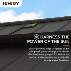 Sunjoy Grill Gazebo, 8' x 12' Cedar Frame Hardtop Gazebo with Solar Power and Shelves.