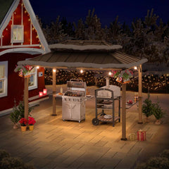 SUNJOY 8x12 Wood Grill Gazebo with Solar Power and Shelves.