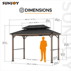 SUNJOY Grill Gazebo, 8' x 12' Cedar Frame Hardtop Gazebo with Solar Power and Shelves