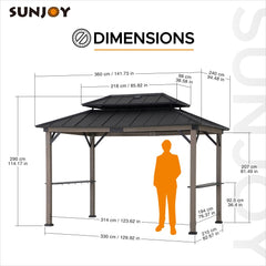 SUNJOY Grill Gazebo, 8' x 12' Cedar Frame Hardtop Gazebo with Solar Power and Shelves