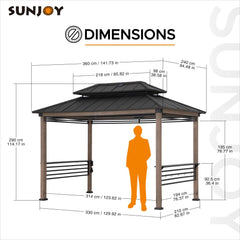 SUNJOY Grill Gazebo, 8' x 12' Cedar Frame Hardtop Gazebo with Solar Power and Shelves