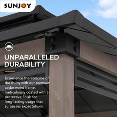 Sunjoy Grill Gazebo, 8' x 12' Cedar Frame Hardtop Gazebo with Solar Power and Shelves.