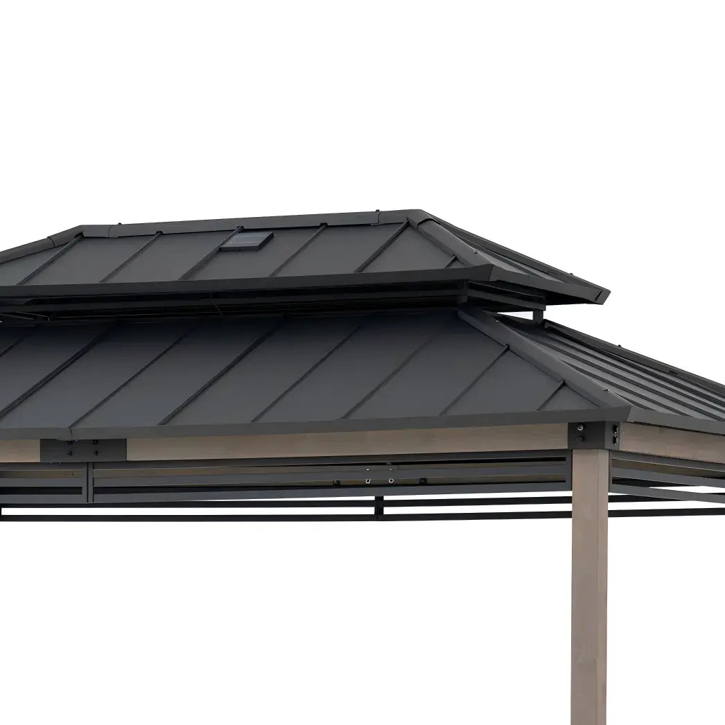 Pro-Grill Fenced Timber Solar Gazebo, 8x12 - Pale