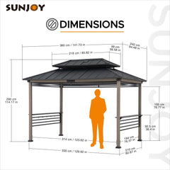 SUNJOY Grill Gazebo, 8' x 12' Cedar Frame Hardtop Gazebo with Solar Power and Shelves