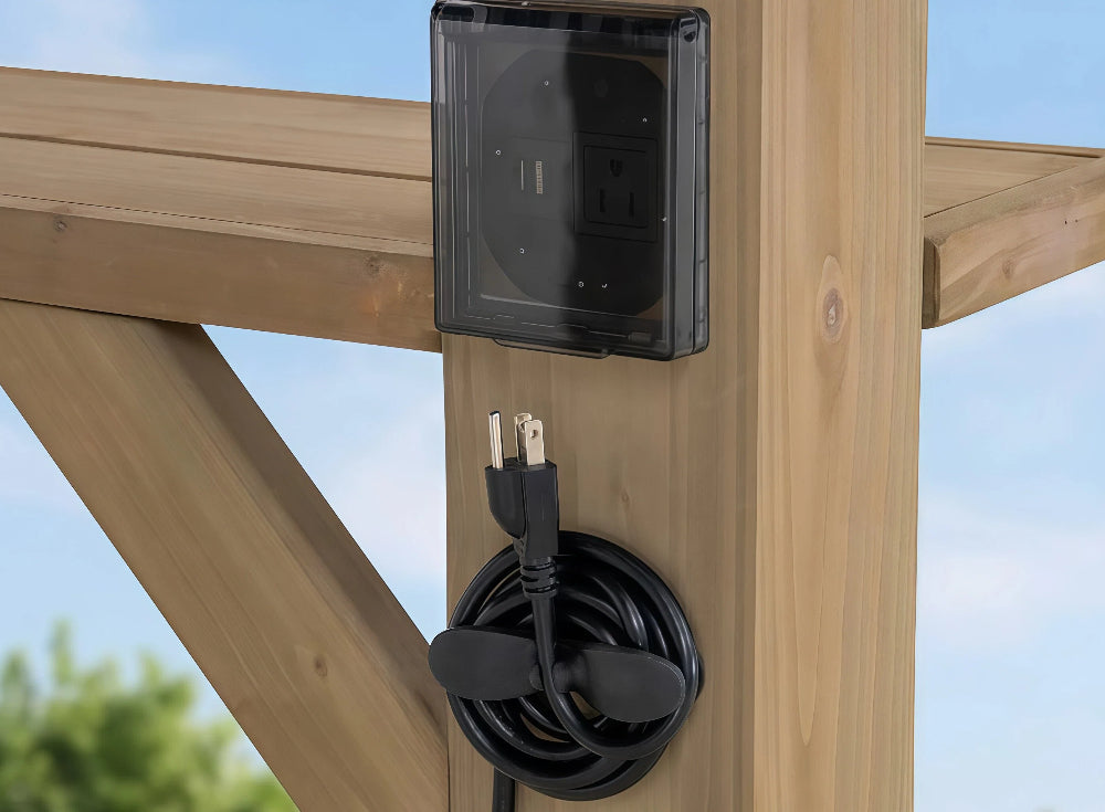 SUNJOY 10x12 Cedar Gazebo Pergola with Bar Shelves and Power Port