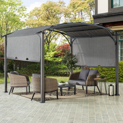 Sunjoy 11X11 Patio Pergola, Outdoor Retractable Pergola with Adjustable Canopy and Natural Woodgrain Metal Posts