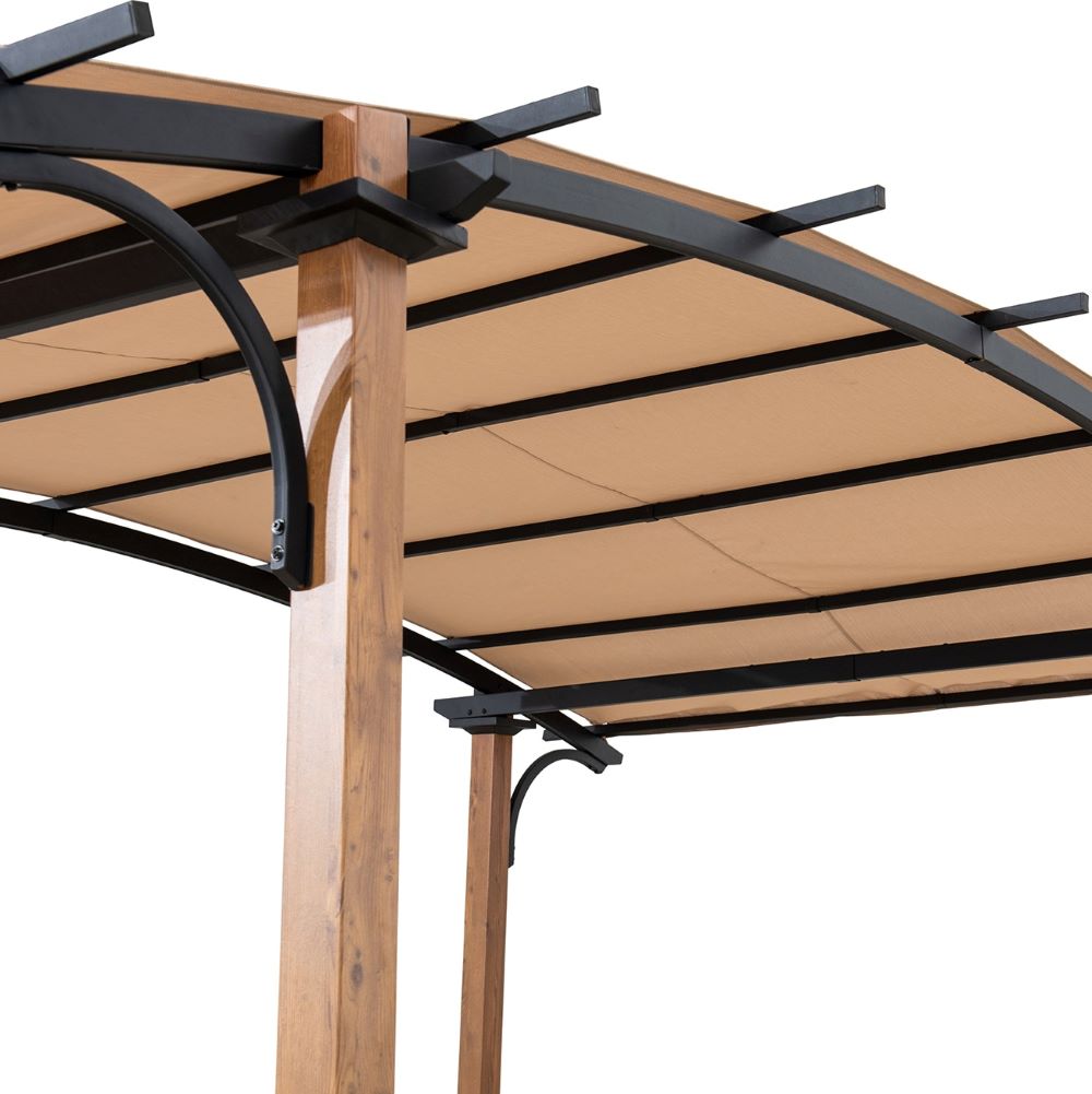 SUNJOY 9x13 Modern Tan Metal Arched Pergola Kit with Bar Shelf