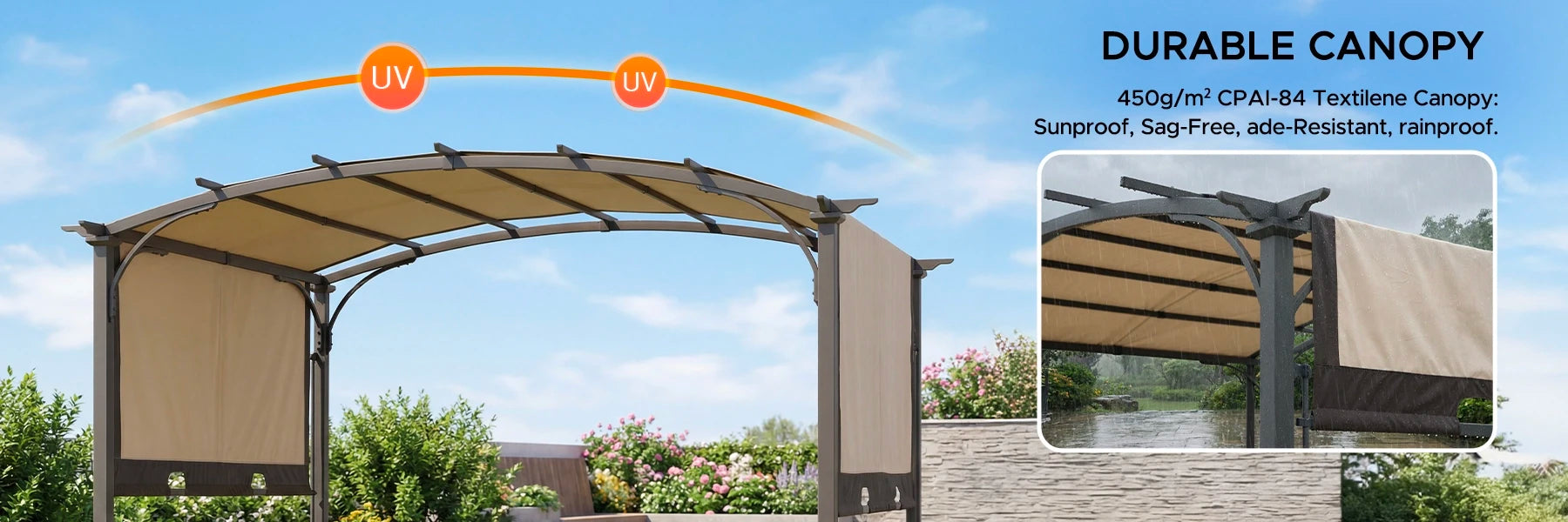 SUNJOY 9x11 Metal Arched Pergola Kits with Adjustable Canopy Roof