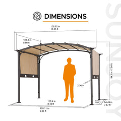 SUNJOY 9.5x11 Metal Arched Pergola Kits with Adjustable Canopy Roof