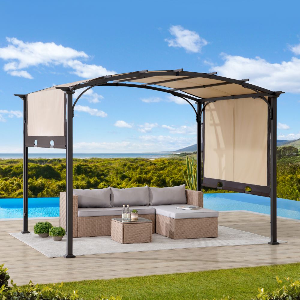 pergola tarp Sunjoy Lindt 9.5 x 11 ft. Outdoor Steel Arched Pergola with Adjustable Canopy