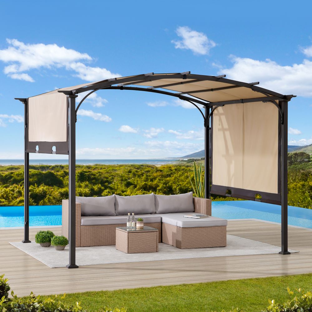 SUNJOY 9.5x11 Metal Arched Pergola Kits with Adjustable Canopy Roof.