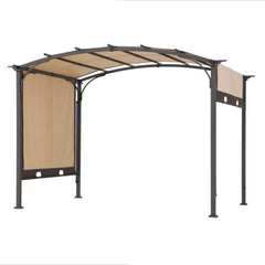 Sunjoy Outdoor Patio 9.5x11 Modern Tan Metal Arched Pergola Kit with Adjustable Canopy.