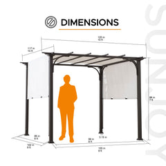 SUNJOY 10x10 White Pergola with Adjustable Canopy Roof.