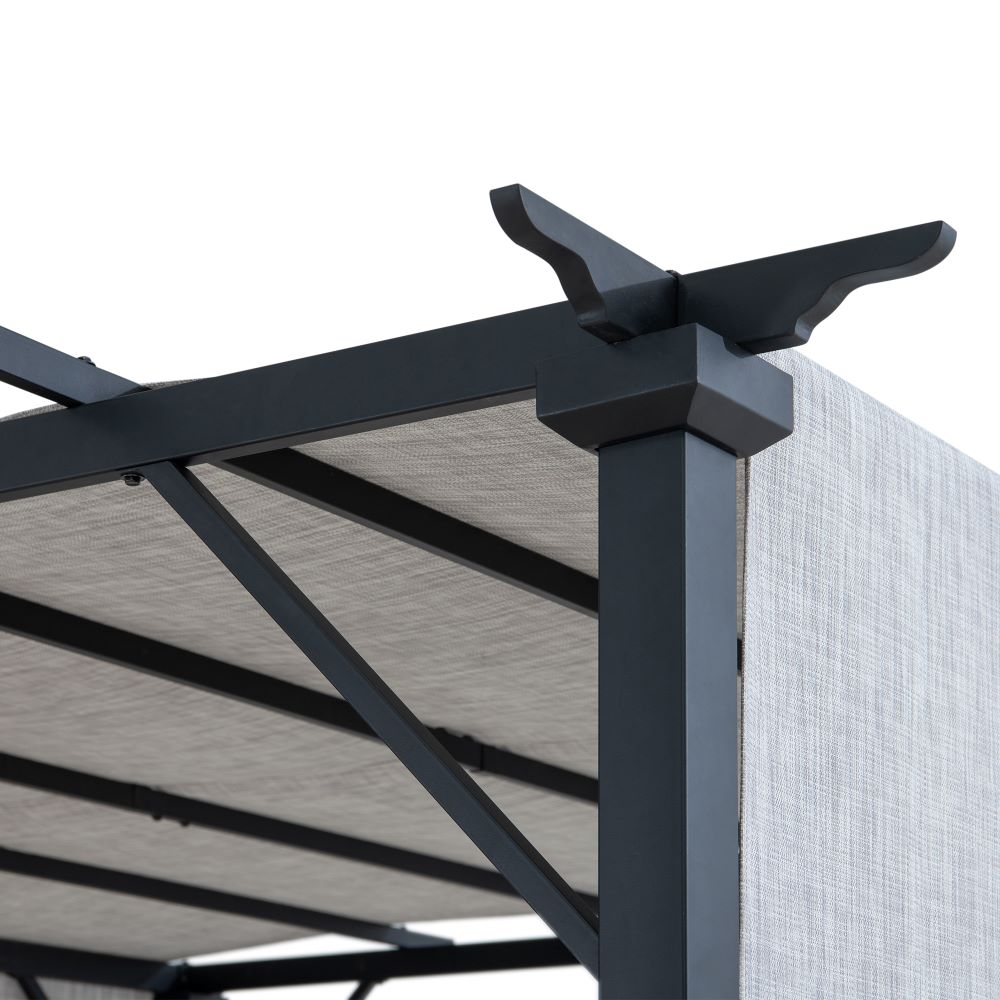 SUNJOY 9x9 Matte Black Steel Frame Pergola with Adjustable Canopy Roof - Light Gray