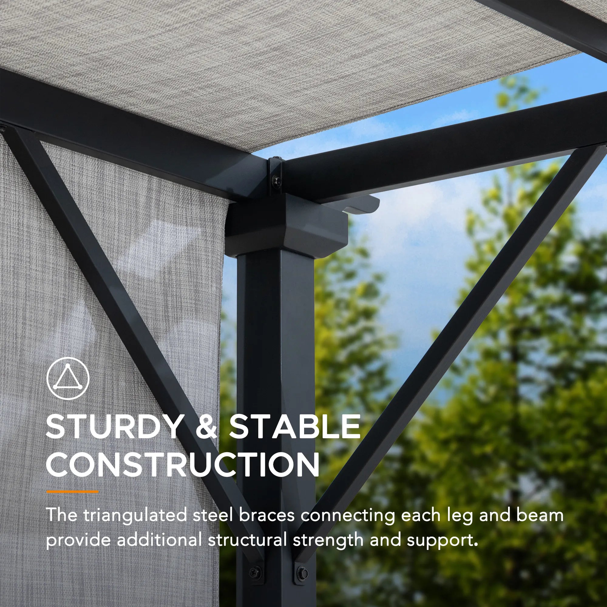 SUNJOY 9x9 Matte Black Steel Frame Pergola with Adjustable Canopy Roof - Light Gray