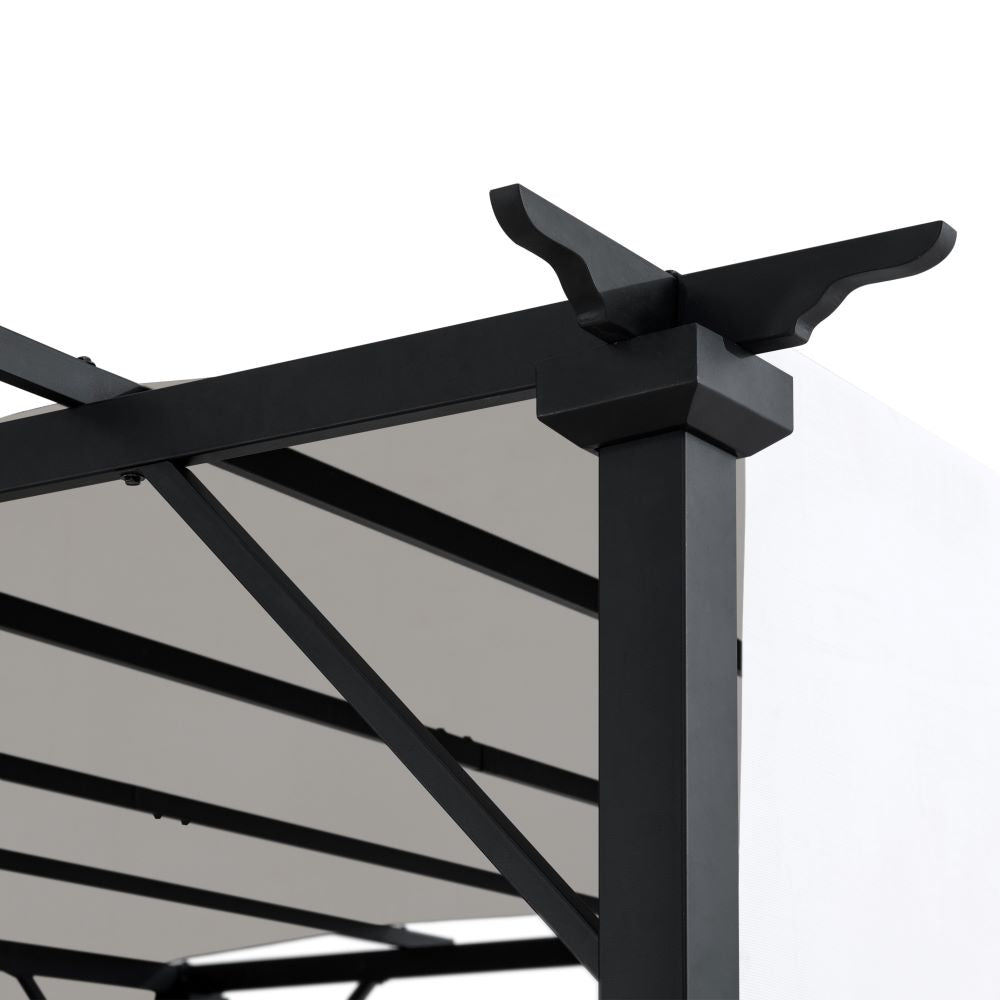 SUNJOY 9x9 Matte Black Steel Frame Pergola with Adjustable Canopy Roof - White