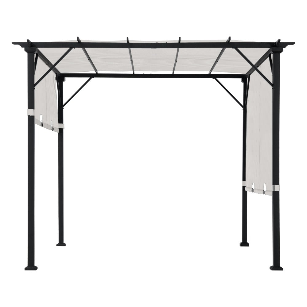 SUNJOY 9x9 Matte Black Steel Frame Pergola with Adjustable Canopy Roof - White