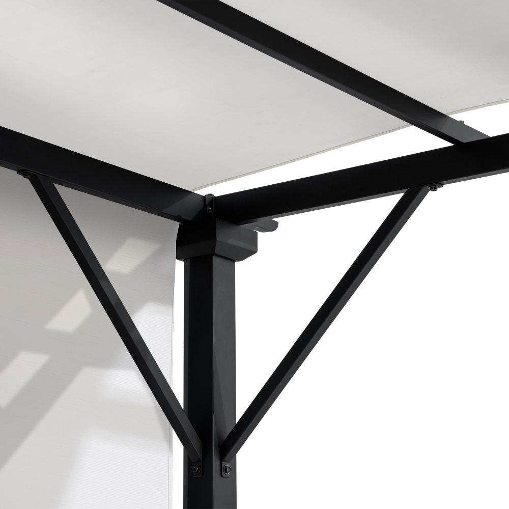 SUNJOY 9x9 Matte Black Steel Frame Pergola with Adjustable Canopy Roof - White
