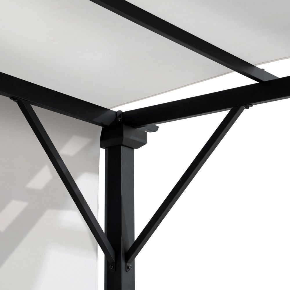 SUNJOY 9x9 Matte Black Steel Frame Pergola with Adjustable Canopy Roof - White
