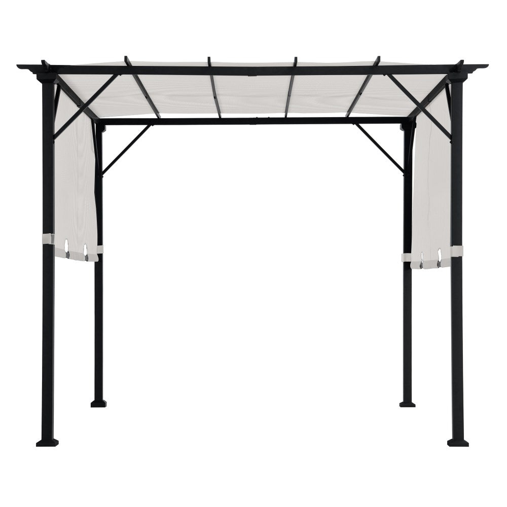 SUNJOY 9x9 Matte Black Steel Frame Pergola with Adjustable Canopy Roof - White