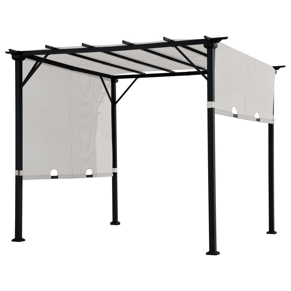 SUNJOY 9x9 Matte Black Steel Frame Pergola with Adjustable Canopy Roof - White