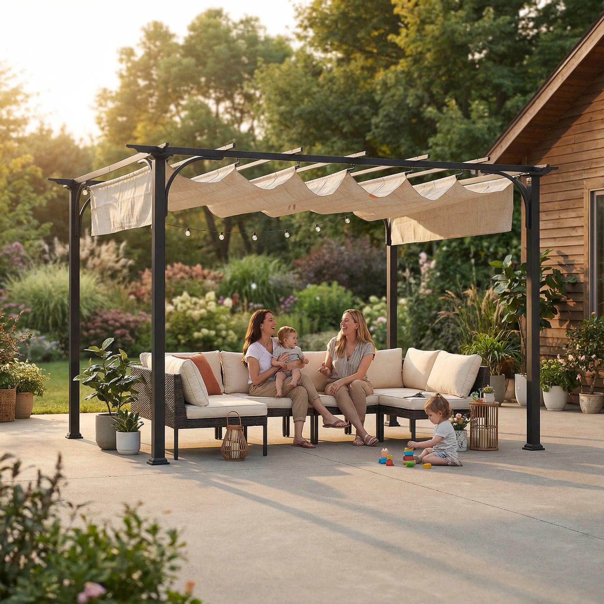 Linear Retractable Steel Pergola, 9x12
