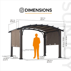 SUNJOY 10x12 Metal Pergola with Retractable Canopy and Curved Roof