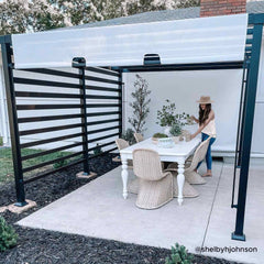 Sunjoy Outdoor Patio 10x12 Modern Metal Privacy Screen Pergola Kit with White Adjustable Canopy.