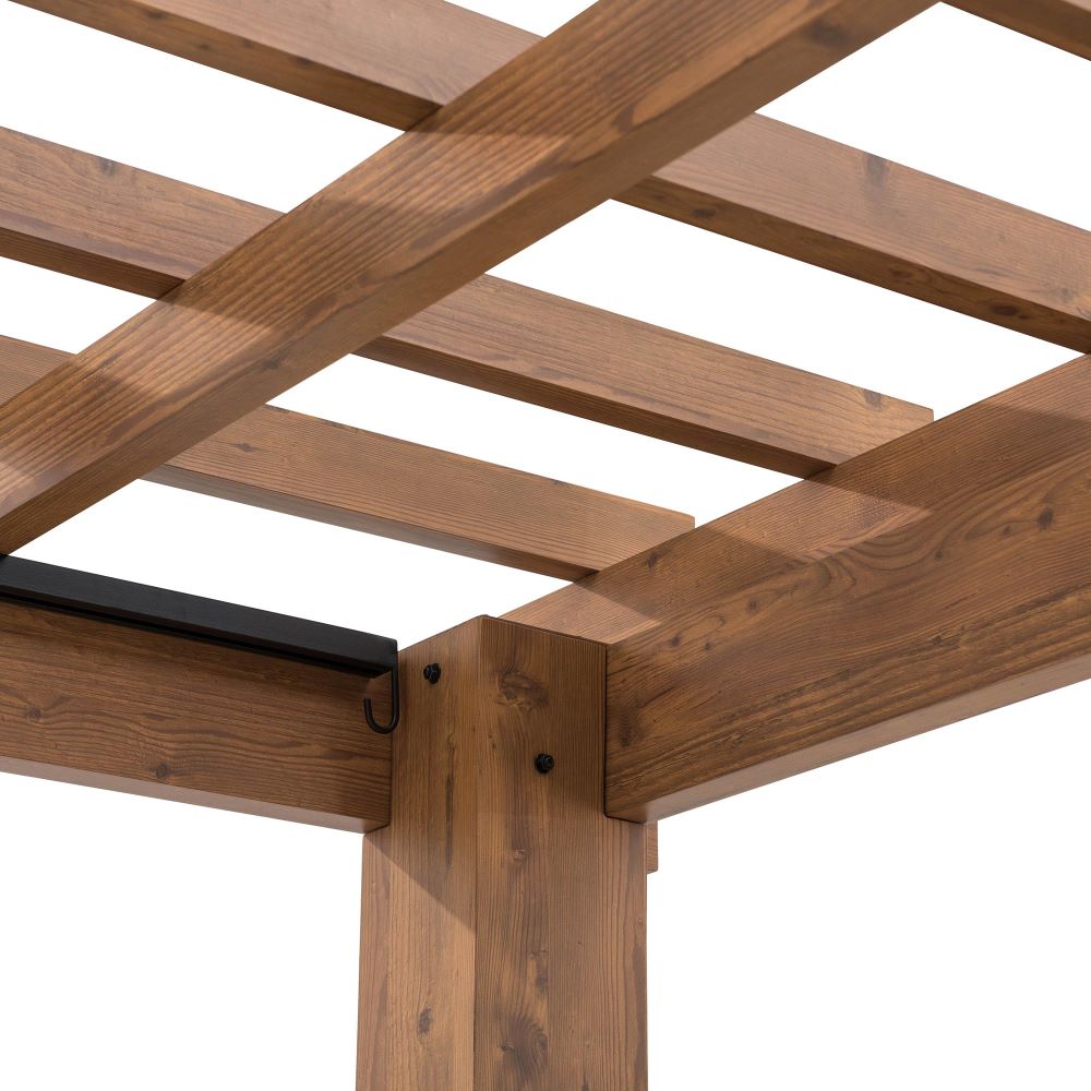 Costco Only-Sunjoy 10.6' x 12.8' Aluminum Pergola, Woodgrain Aluminum Frame Pergola with Retractable Sunbrella® Fabric Canopy.
