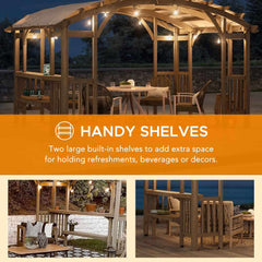 SUNJOY 10x14 Wood Pergola with Sunshade and Shelves.