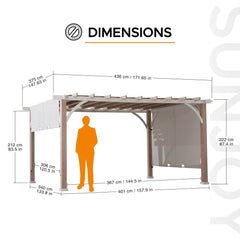 SUNJOY 12x14 Pergola with Sliding Shade Roof & Woodgrain Steel Frame.