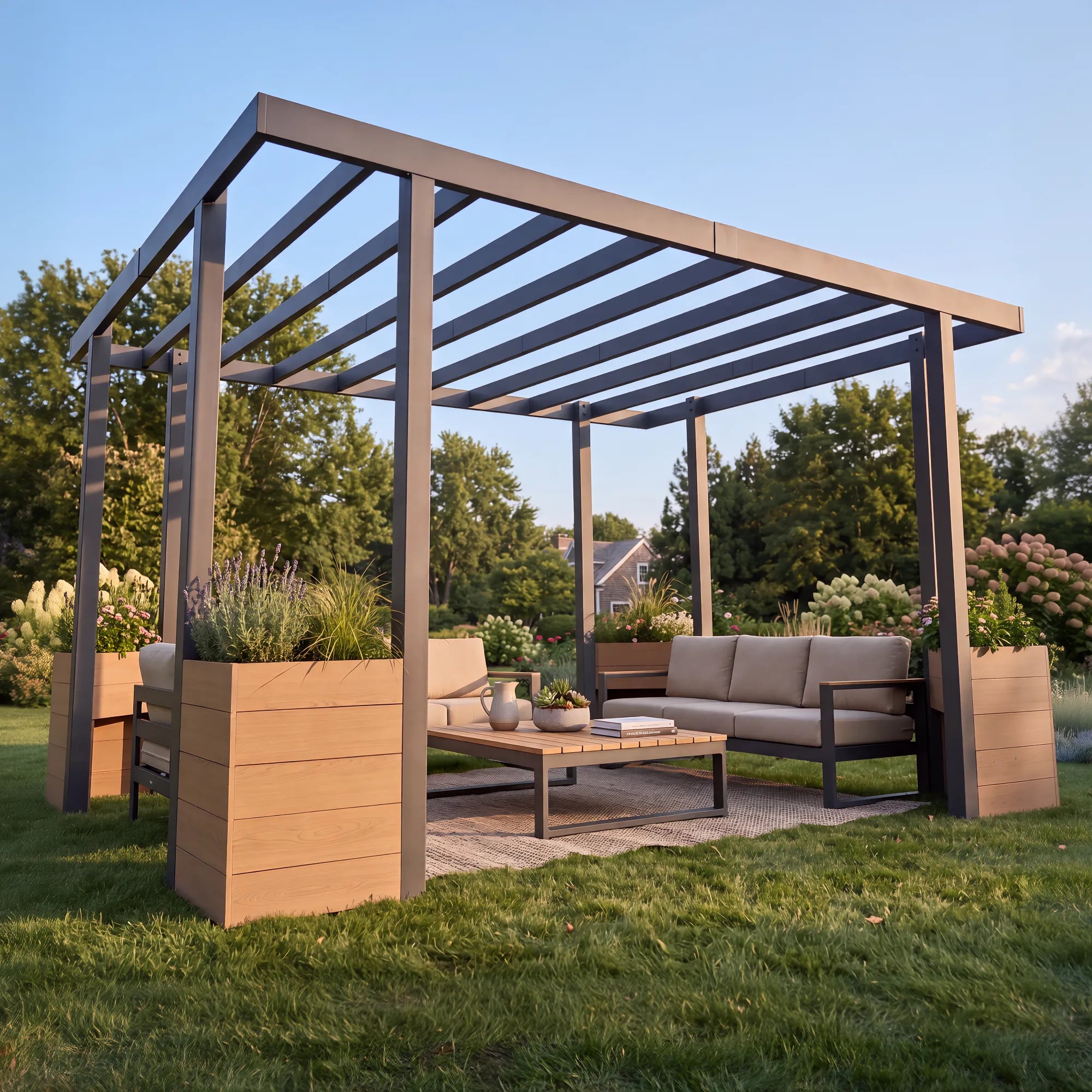 Modern Planter Pergola 10x12 - Matte Black
