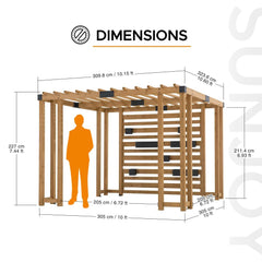 SUNJOY 10x10 Wooden Pergola with Privacy Screen & Hanging Planters.