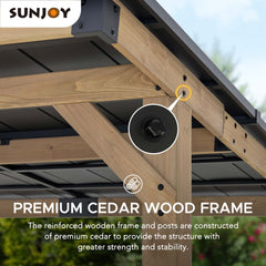 Sunjoy 10’ x 12’ Gazebo, Outdoor Patio Wooden Frame Grill Gazebo Backyard BBQ / Hot Tub Gazebo with Steel Roof, Power Port and Bar Shelves