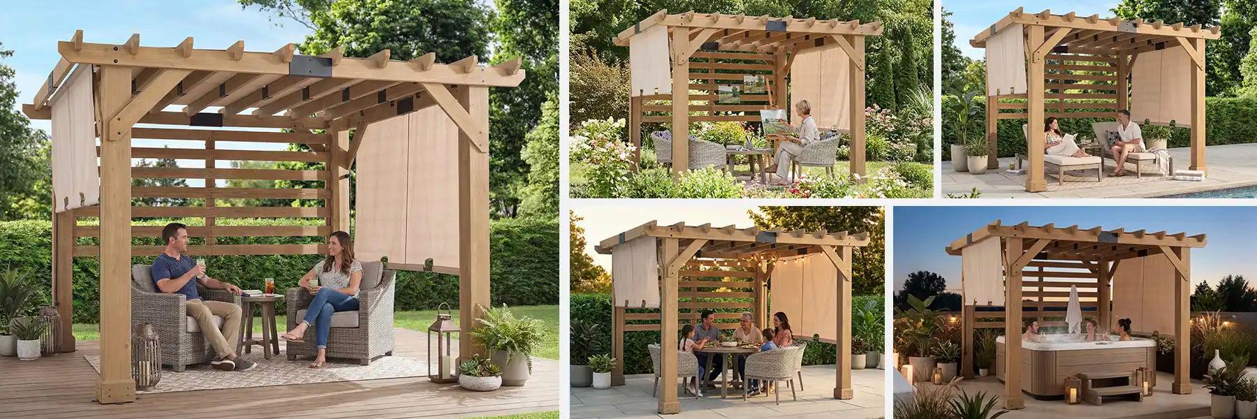 SUNJOY 10x11 Outdoor Wooden Hot Tub Pergola with Adjustable Canopy