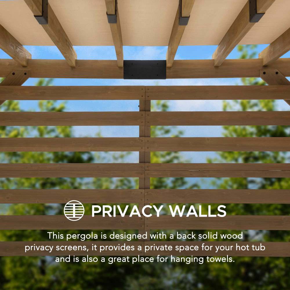 SUNJOY 10x11 Outdoor Wooden Hot Tub Pergola with Adjustable Canopy.