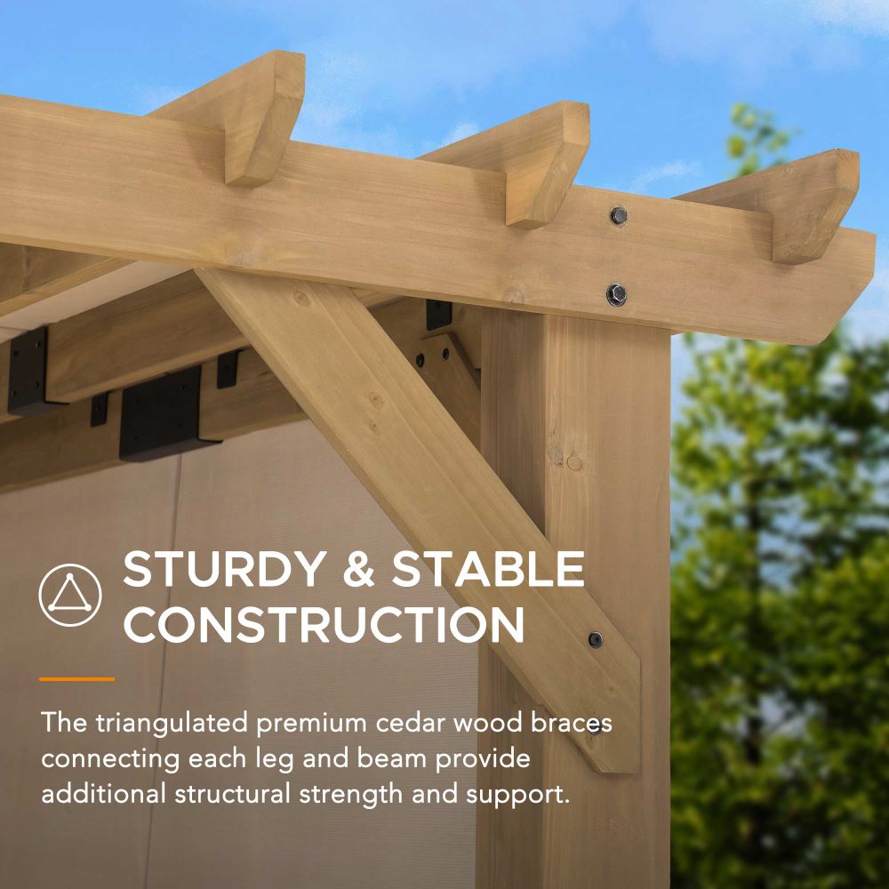 SUNJOY 10x11 Outdoor Wooden Hot Tub Pergola with Adjustable Canopy.