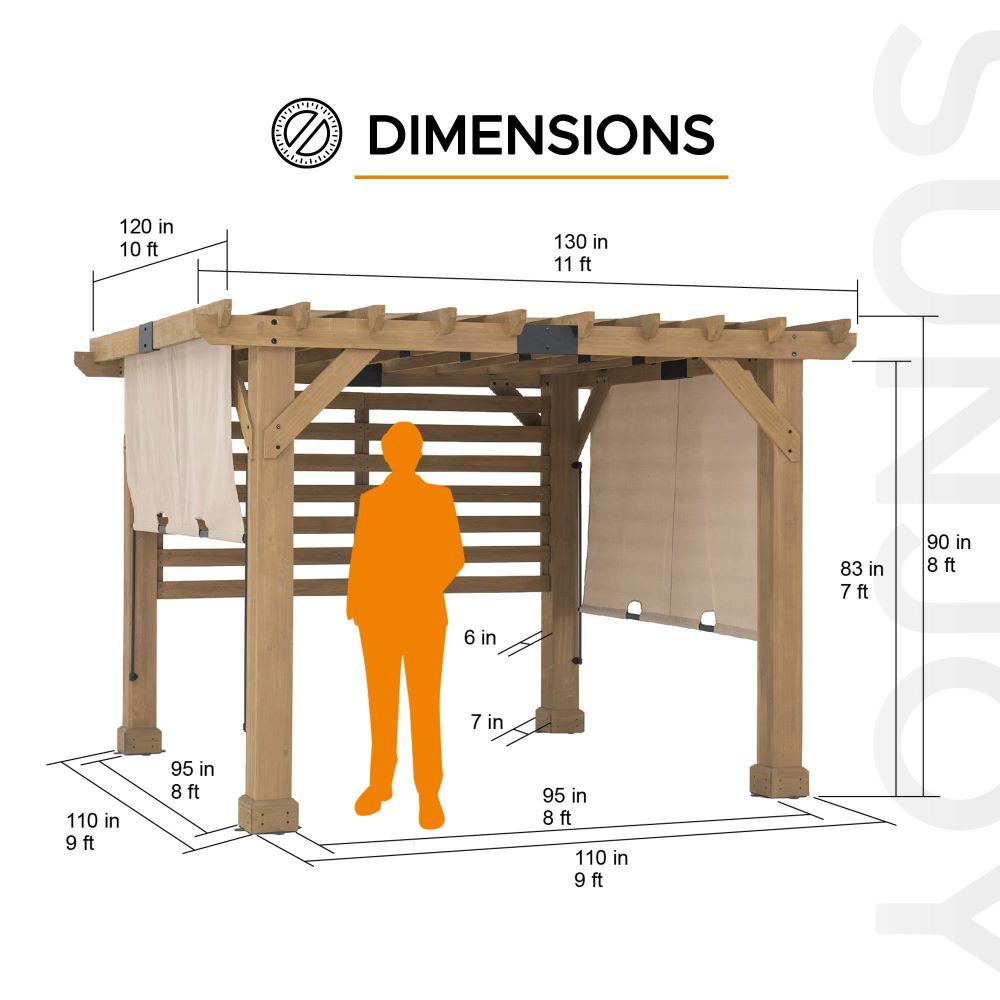 SUNJOY 10x11 Outdoor Wooden Hot Tub Pergola with Adjustable Canopy.