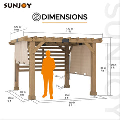 SUNJOY Outdoor Patio 10x11 Modern Wooden Frame Privacy Screen Hot Tub Pergola Kit with Tan Adjustable Canopy