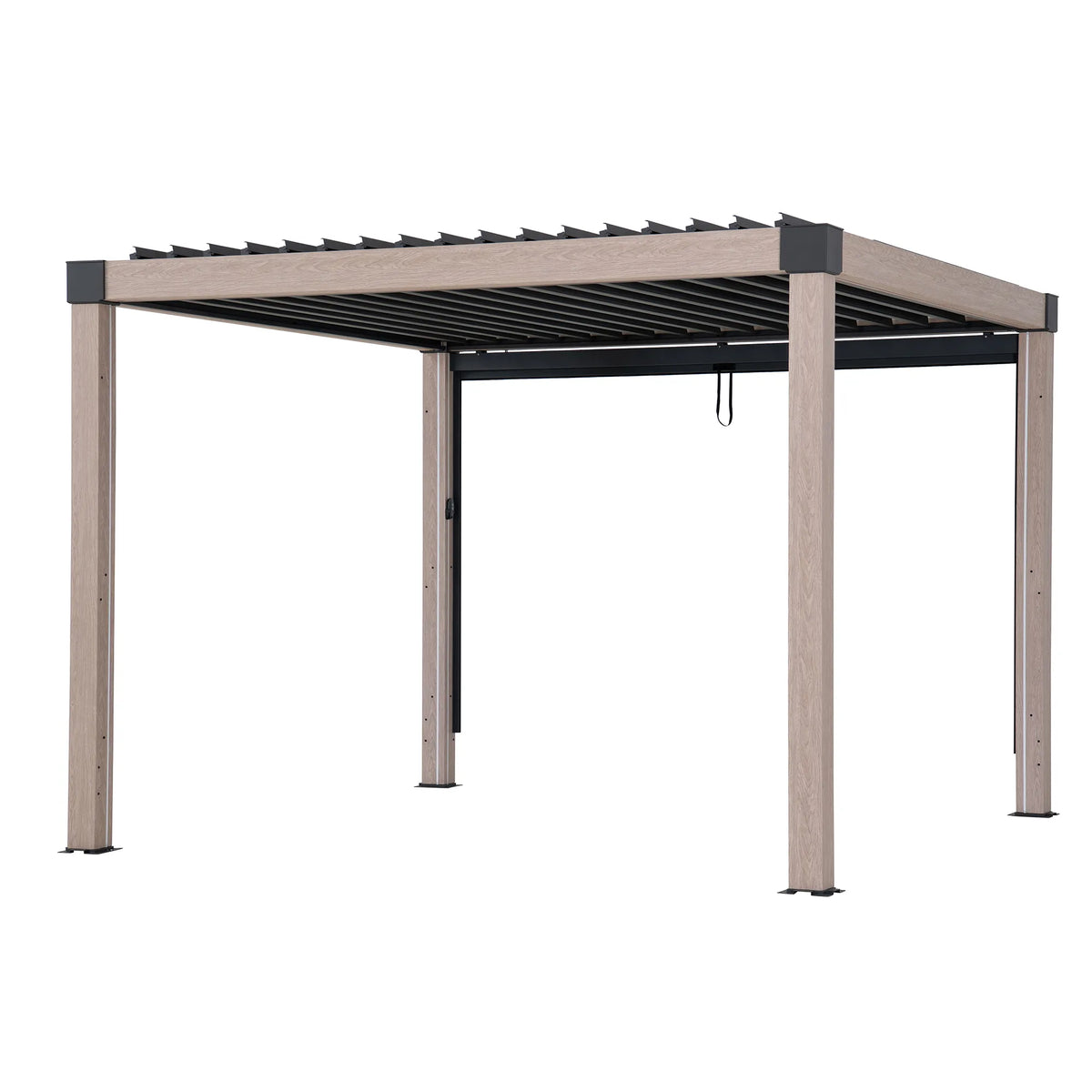 MATTERHORN Solar Illuminated Louvered Pergola Integrated Drainage 3.06m x 3.06m Woodgrain