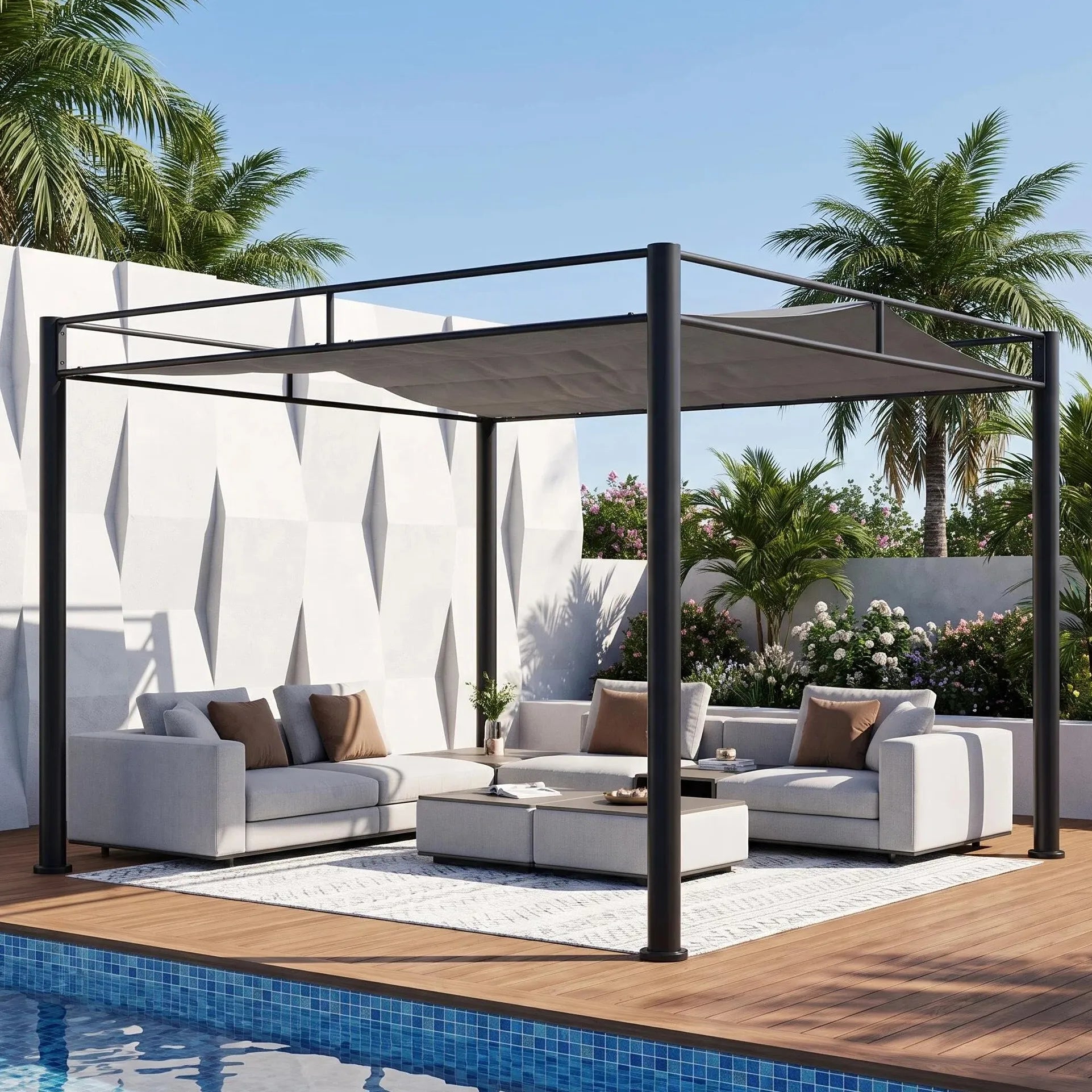 Darkeford Sling Canopy Pergola 10x10 - Shadow Black